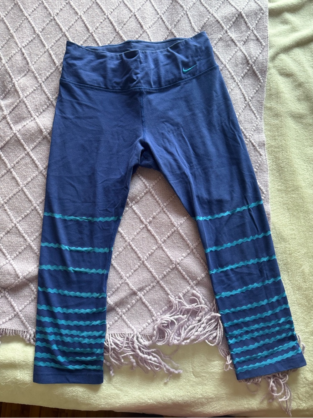 Nike Girls Navy Leggings with Teal Stripe Accents